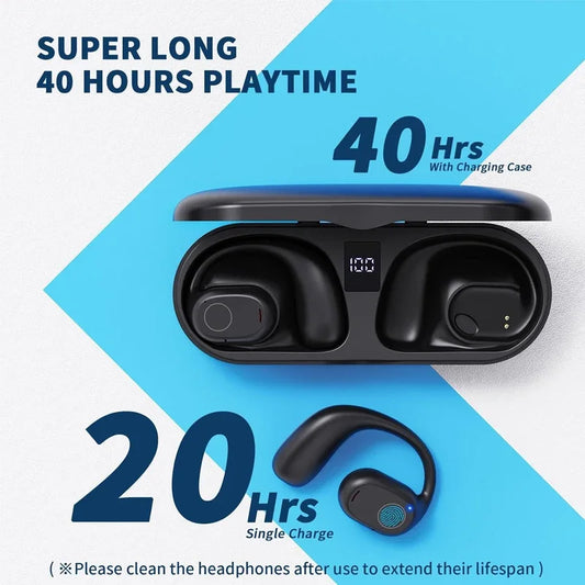 UYUXIO Open Ear Headphones Bluetooth 6.0 Wireless Sports Earbuds with Digital Display 40 Hours Playtime Ear buds for Traveling