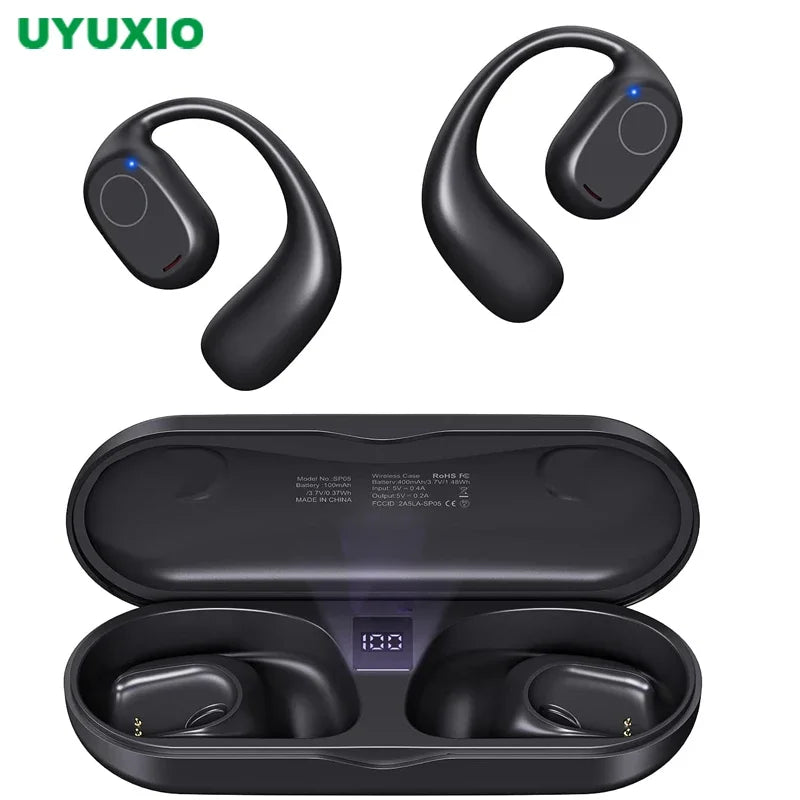 UYUXIO Open Ear Headphones Bluetooth 6.0 Wireless Sports Earbuds with Digital Display 40 Hours Playtime Ear buds for Traveling